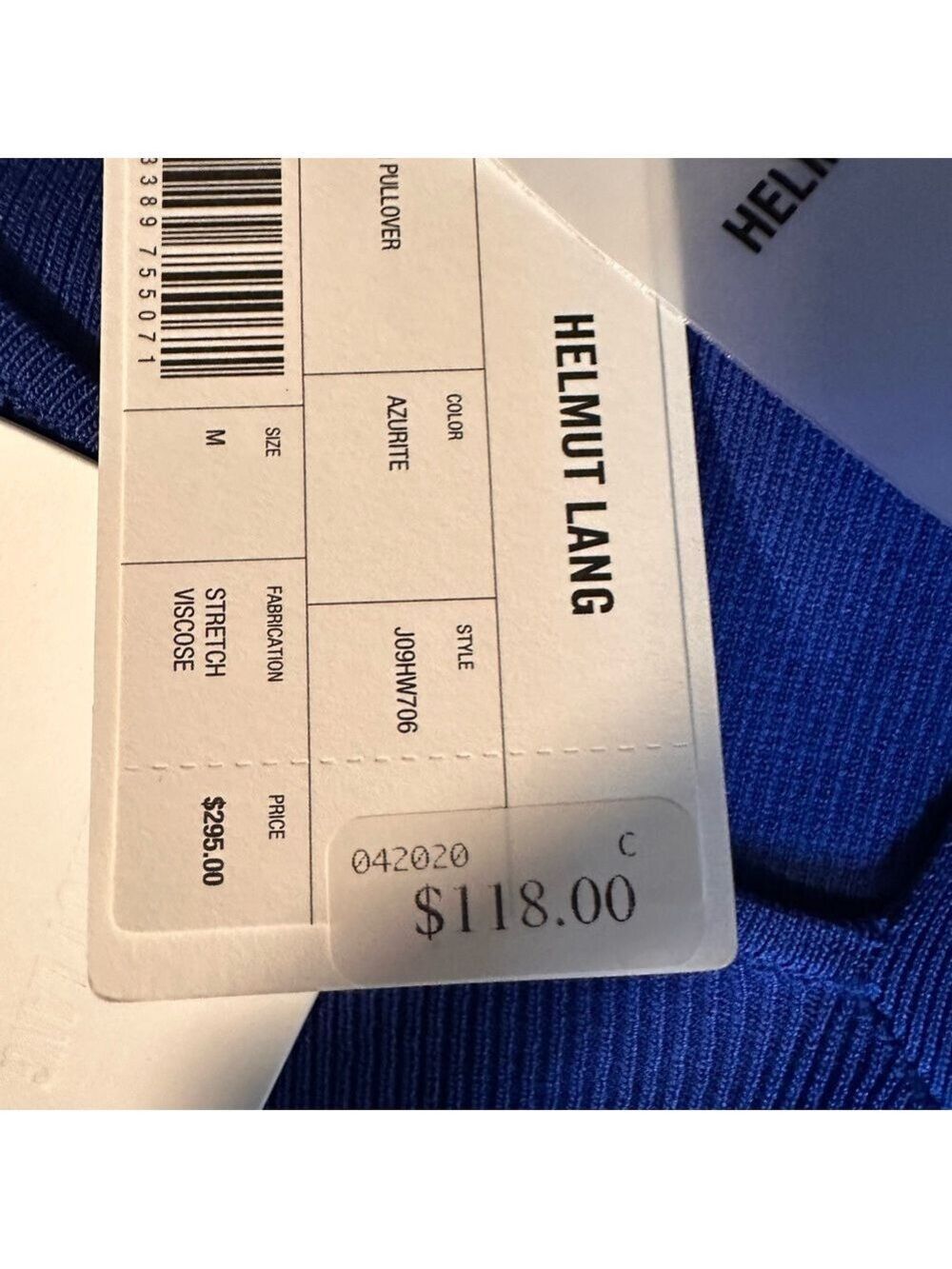 NWT Helmut Lang Vibrant Blue A-Symmetrical V-Neck Sweater - Picture 4 of 5